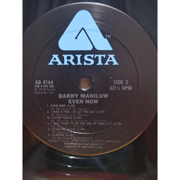 Barry Manilow – Even Now LP (1978 Arista AB 4164, VG+/EX, Shrink, Insert) - Picture 8 of 10